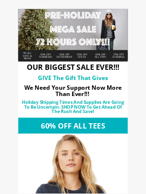 Sevenly - BIGGEST SALE EVER - Pre-Holiday Sale 72 Hours Only!!! 50-70% OFF