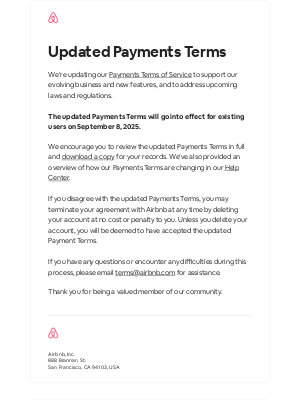 Airbnb - We’re updating our Payments Terms of Service