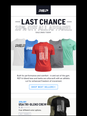 REP Fitness - Last Chance To Save 25% on Apparel