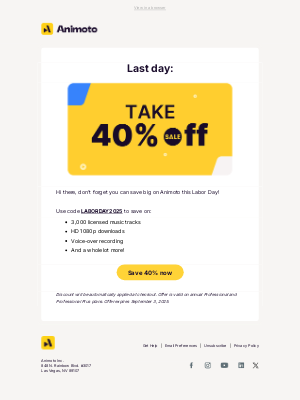 Animoto - Save 40% for Labor Day