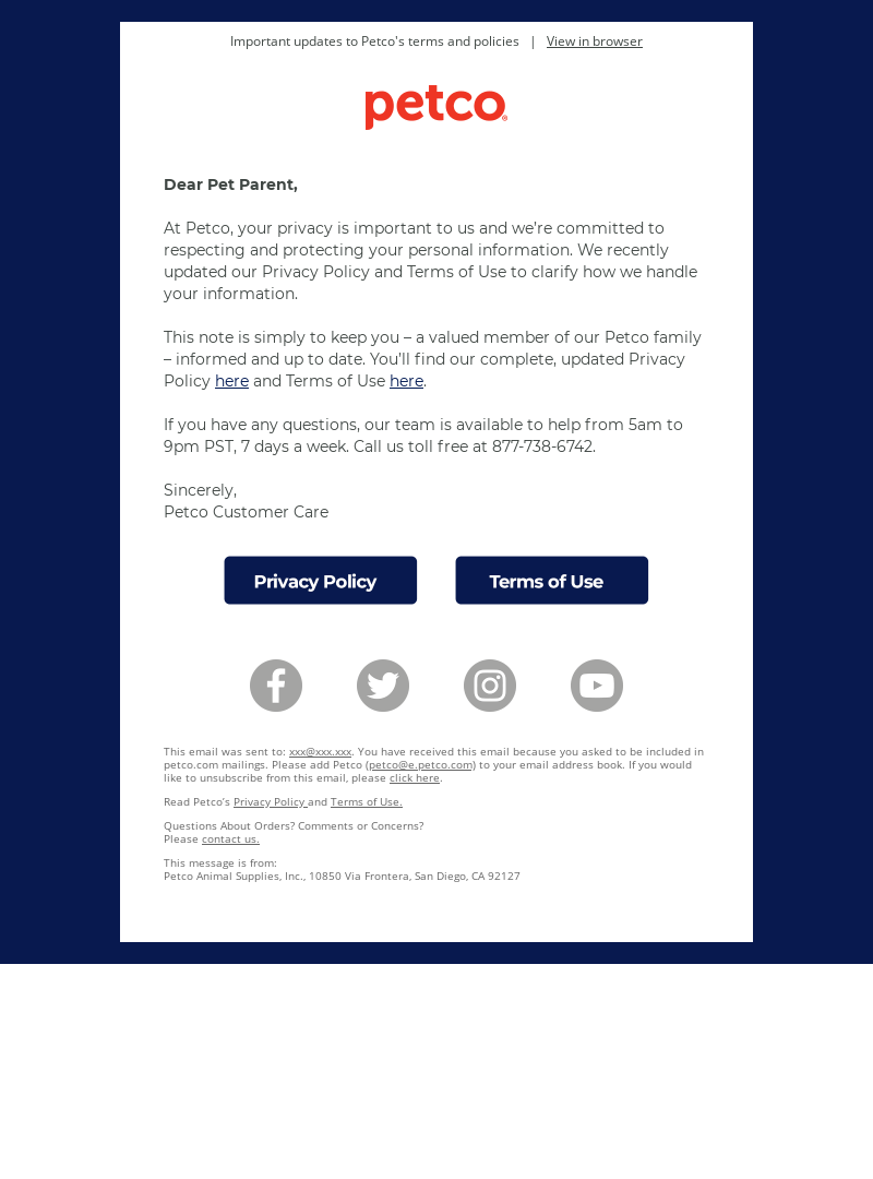 Petco - We're updating our Privacy Policy and Terms of Service