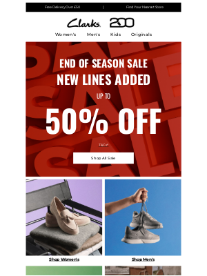 Clarks Shoes (United Kingdom) - NEW lines added for up to 50% OFF!