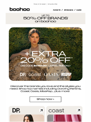 boohoo (United Kingdom) - Extra 20% off trending brands ❤️