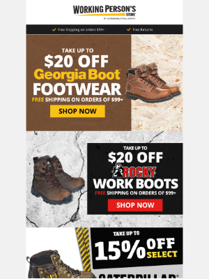 Working Person's Store - Take Up To $20 Off Rocky & Georgia Boots.