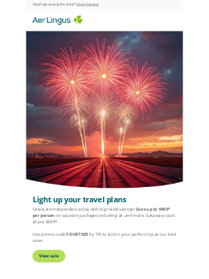 Aer Lingus - 4th of July vacation sale is here