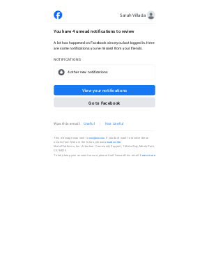 Facebook - You have 4 notifications about Yvonne and others