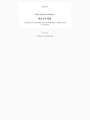 Vuarnet - Votre code de connexion est : 923106