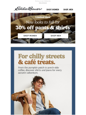 Eddie Bauer - 30% Off Your Favorite Pants & Shirts
