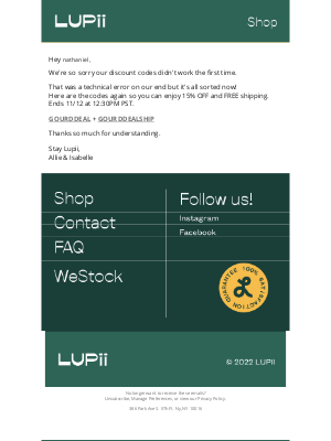 Lupii - We fixed the discount code error!