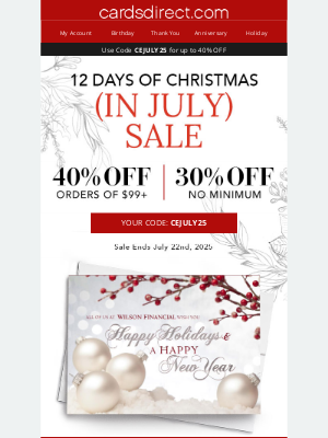 CardsDirect - Get 40% OFF on Day 4 of 12 Days of Christmas (in July)!