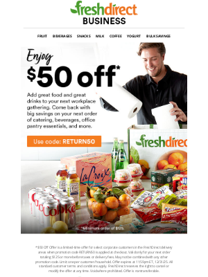 FreshDirect - Save $50 on food your team will love