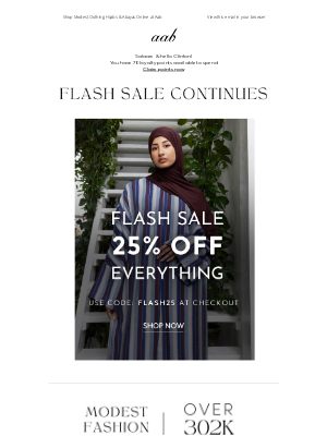 Aab (United Kingdom) - Flash Sale Continues: 25% Off Everything