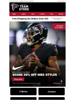 Atlanta Falcons - 20% Off Nike Mid-Summer Sale Starts NOW!