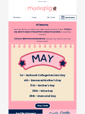Moonpig - Incoming… your important May dates! 📣