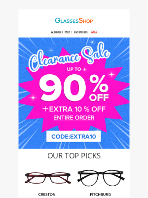 GlassesShop - 🚨 Up to 90% OFF Frames — Clearance Sale Starts NOW!