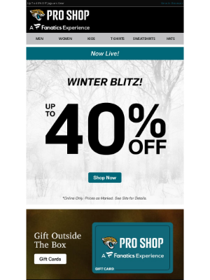 Jacksonville Jaguars - Save Up To 40% -- Winter Blitz Just Kicked Off