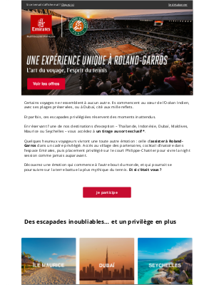 Emirates Holidays (France) - Jeu concours : cap sur Roland-Garros