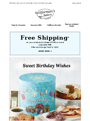 customer birthday email example by Wolferman's Bakery