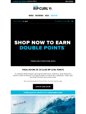 Rip Curl - Final Hours of 2x Club Rip Curl Points