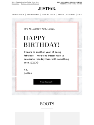 JustFab - Happy Birthday, Lorem!