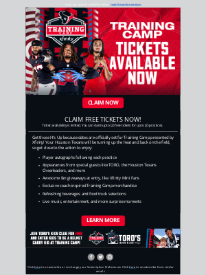 Houston Texans - Act Fast: Texans Training Camp Tickets Are Here!