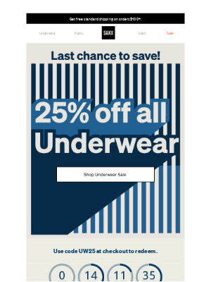 SAXX Underwear - LAST CHANCE: 25% off underwear ends tonight