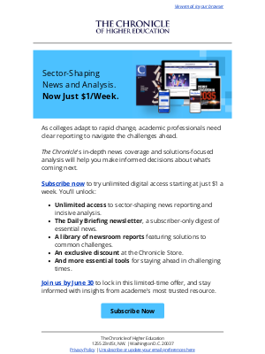 The Chronicle of Higher Education - Sector-shaping reporting and analysis. Now just $1/week.