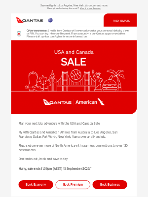 Qantas (Australia) - The USA and Canada Sale is now on