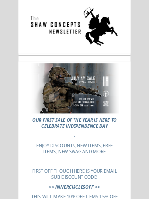 Shaw Concepts - Shaw Concepts Newsletter - SALE LIVE