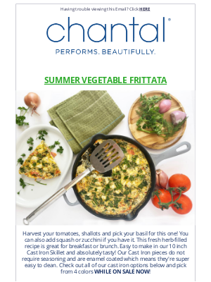 Chantal Cookware - SUMMER VEGETABLE FRITTATA  & Cast Iron on Sale!