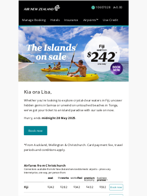 Air New Zealand - Lisa, the Islands on sale now