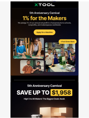 xTool - 🎉 5th Anniversary: Up to $1,958 Off + 1% for Makers