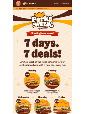 Burger King - Starting tomorrow. 7 days. 7 deals ✋✌️