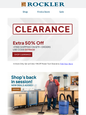 Rockler Woodworking and Hardware - At Your Fairfax Store Extra 15% Off Power Tool Clearance + Extra 50% Off All Other Clearance!