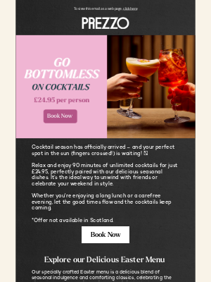 Prezzo (United Kingdom) - Sip on bottomless cocktails for 90 minutes – your bank holiday weekend is waiting! 🍹