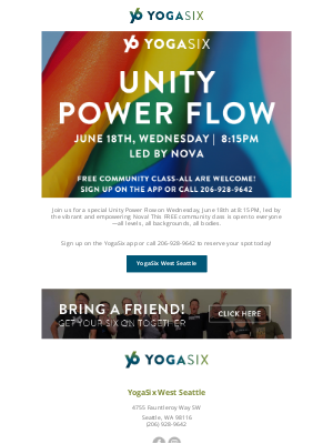 YogaSix - You’re Invited: Unity Power Flow – Free Community Class!