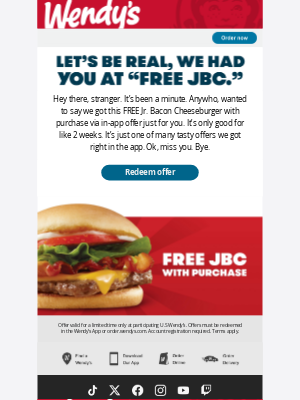 Wendy's - You down for a FREE JBC?
