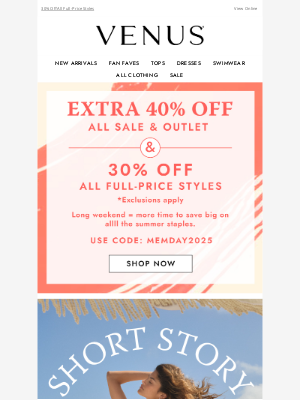 VENUS Fashion - Memorial Day Sale Starts NOW!