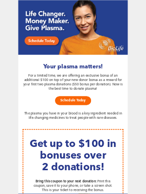 BioLife Plasma - You've received $100 extra! Claim now 📣