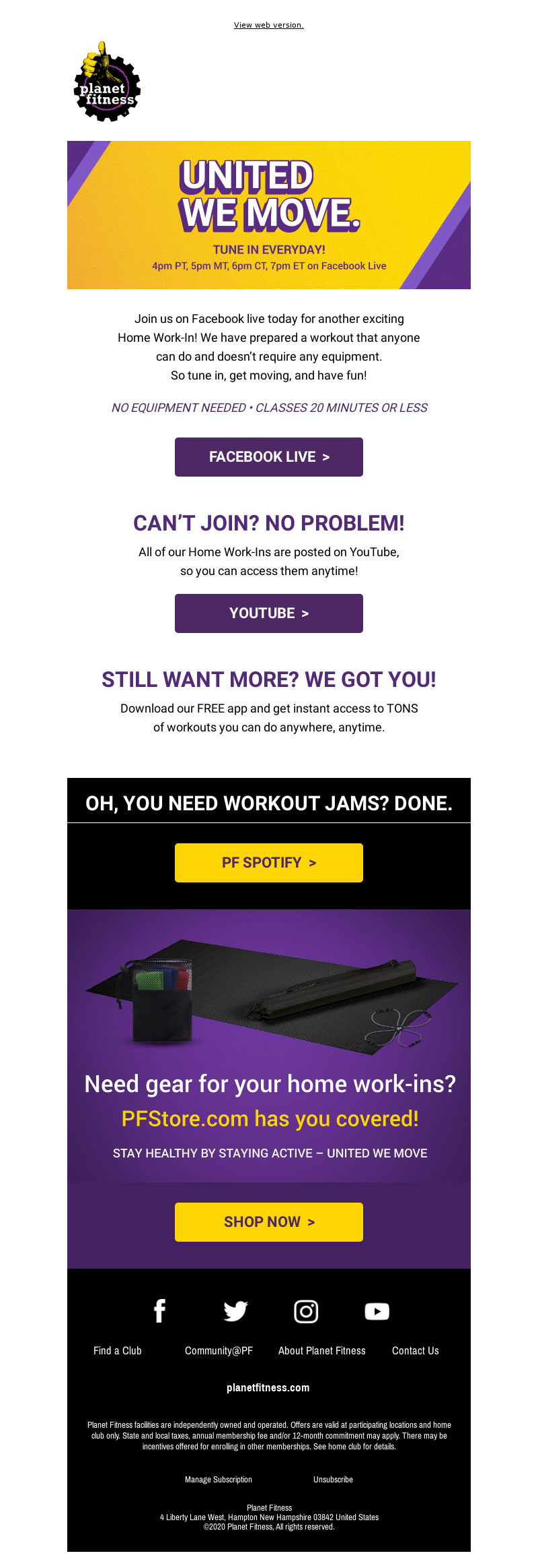 Planet Fitness - United We Move! Join a new Home Work-In today.