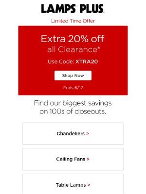 Lamps Plus - Unlock an Extra 20% Off Clearance – Email Exclusive!