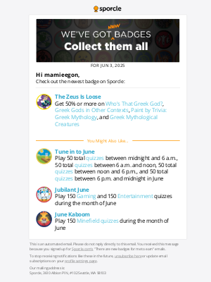 Sporcle, Inc. - New Sporcle Badge, Jun 3, 2025