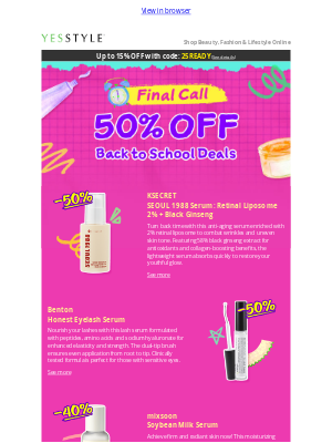 YesStyle (Hong Kong) - Last Call: Back to School Beauty Sale