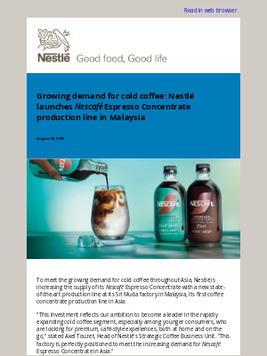 Nestle - Growing demand for cold coffee: Nestlé launches Nescafé Espresso Concentrate production line in Malaysia