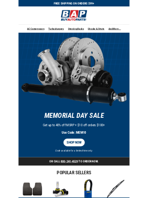Buy Auto Parts - Memorial Day Savings