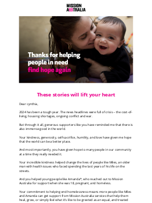 Mission Australia - This is how your kindness changes lives, cynthia