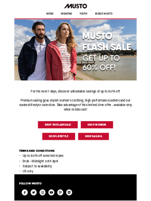 Musto (United Kingdom) - 🚨 Flash Sale: Get up to 60% off selected styles now!