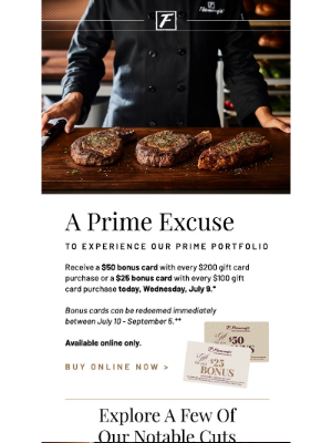 Fleming's Prime Steakhouse & Wine Bar - Surprise! Today is our Prime Gift Card Sale