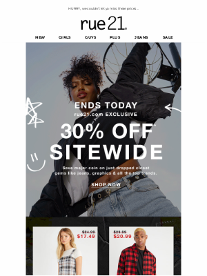 rue21 - LAST CHANCE: 30% off sitewide!