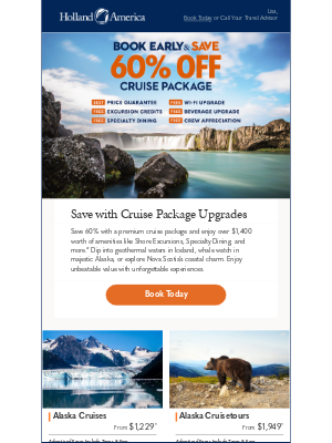 Holland America Line - Get 60% off with a premium cruise package